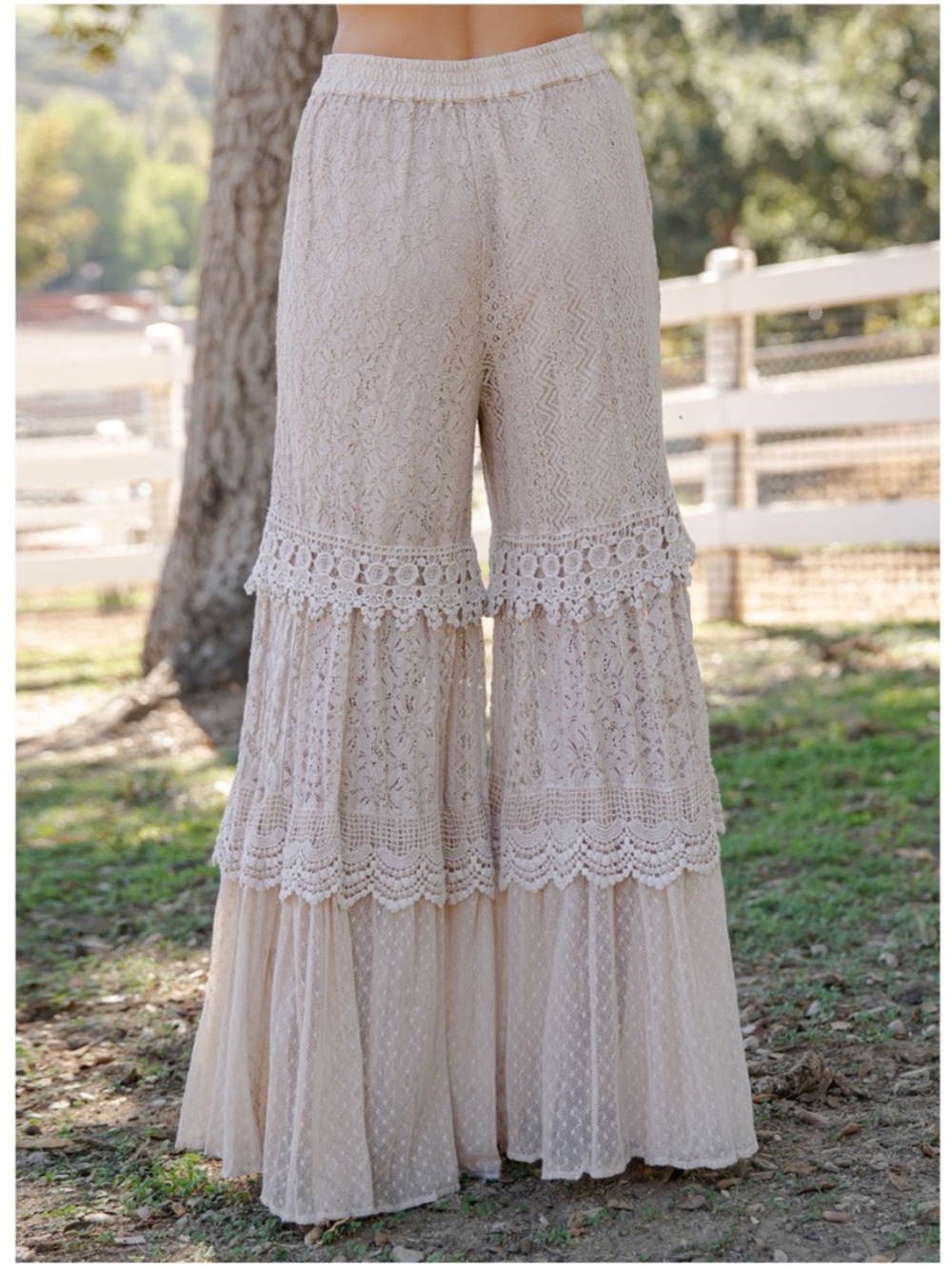 Young Threads Stretchy Waist Tiered Lace Wide Leg Pants - Picture 7 of 7